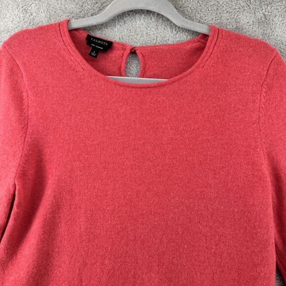 Talbots Sweater Womens L Orange Pure Cashmere Jewel Key Hole Neck Long Sleeve - Picture 3 of 14